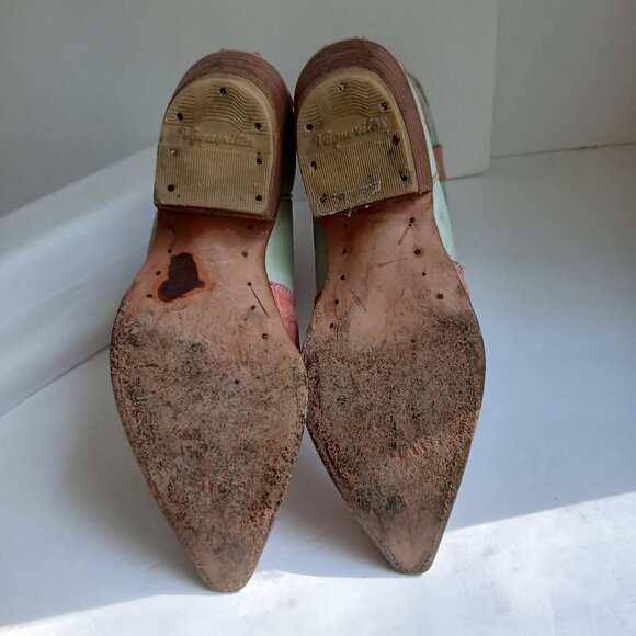 Pink Hornback Alligator SnipToe Boots Pink Roses Sewn on Cream Leather Sz 6 /23 - Picture 12 of 16